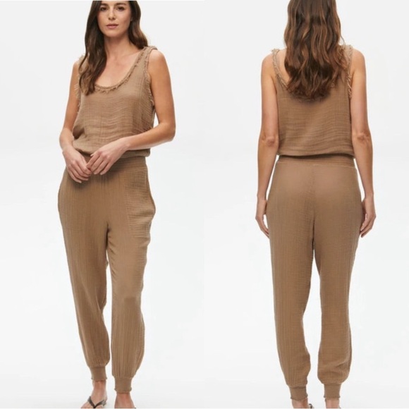 Nwot Michael Stars Tobi Double Gauze in Safari Jumpsuit M USA Cotton - Picture 1 of 7